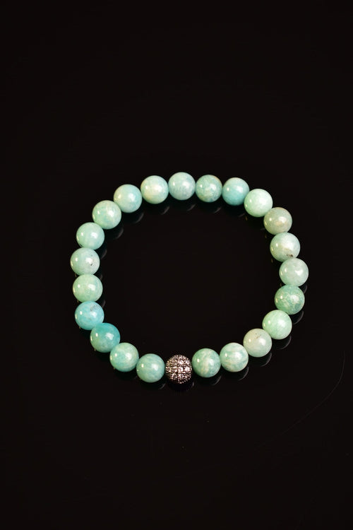 Sertifikalı Amazonit Zirkon Aparatlı Doğal Taş 8 mm Bileklik