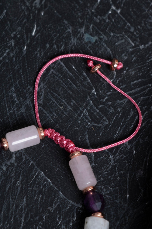 Sertifikalı Ametist, Ay Taşı ve Pembe Kuvars Doğal Taş Bileklik