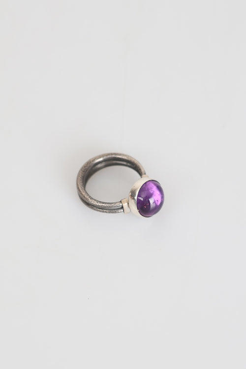 Certified Amethyst Natural Stone 925 Sterling Silver Ring