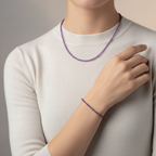 Sertifikalı Ametist Doğal Taş Kolye ve Bileklik Takımı 4 mm