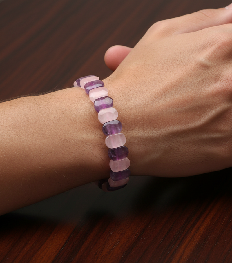 Sertifikalı Ametist – Pembe Kuvars Doğal Taş Bileklik – Özel Rolex Kesim - Görsel 2 - Safnaturel