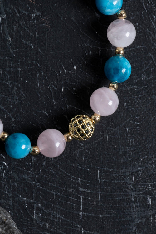 Sertifikalı Apatit, Pembe Kuvars ve Hematit Bileklik