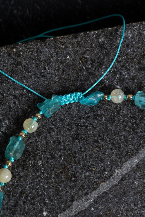 Sertifikalı Apatit, Sitrin Naturel Doğal Taş Makrome Kolye