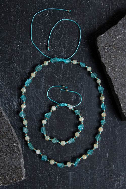 Sertifikalı Apatit, Sitrin Naturel Doğal Taş Makrome Set