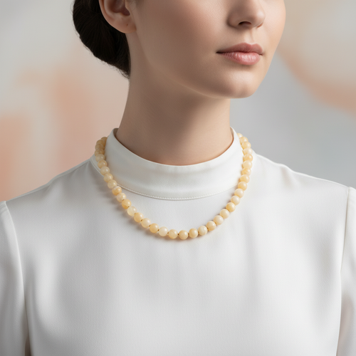 Sertifikalı Aragonit 6 mm Düğümlü Doğal Taş Kolye