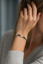 Sertifikalı Aventurin - Hematit - İnci Doğal Taş Gümüş Kapama Tasarım Bileklik