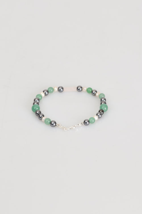 Sertifikalı Aventurin - Hematit - İnci Doğal Taş Gümüş Kapama Tasarım Bileklik