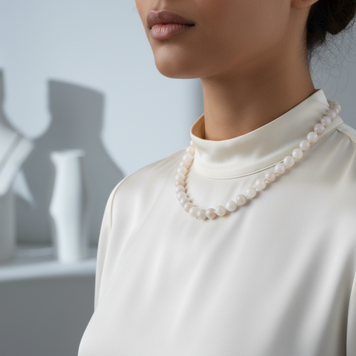 Sertifikalı Ay Taşı 6 mm Düğümlü Doğal Taş Kolye