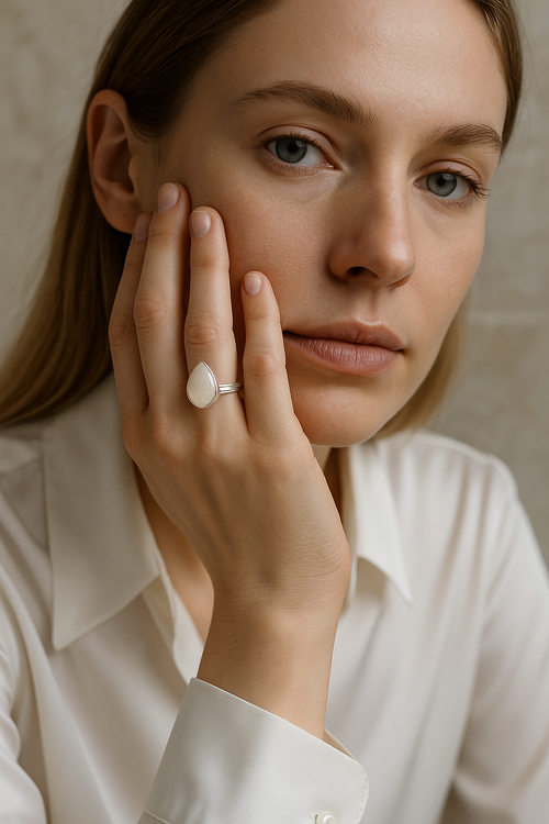 Sertifikalı Ay Taşı Doğal Taş 925 Ayar Gümüş Yüzük