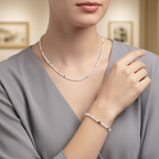 Sertifikalı Ay Taşı Doğal Taş Kolye ve Bileklik Takımı 3-4 mm