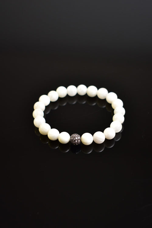 Sertifikalı Ay Taşı Zirkon Aparatlı Doğal Taş 8 mm Bileklik