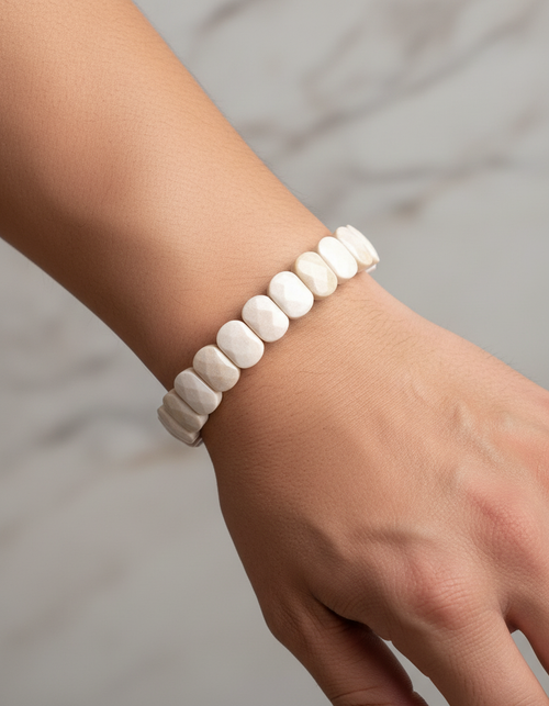 Sertifikalı Beyaz Mercan Doğal Taş Bileklik – Özel Rolex Kesim