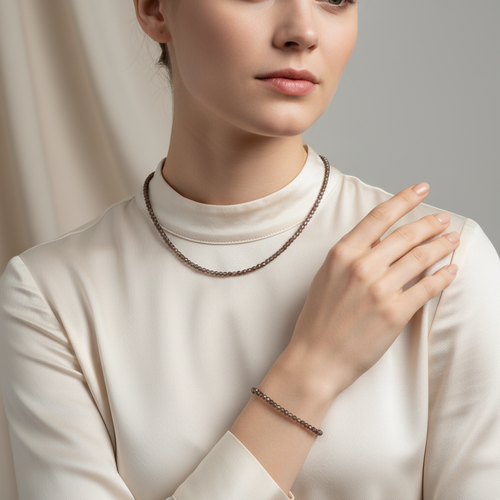 Sertifikalı Dumanlı Kuvars Doğal Taş Kolye ve Bileklik Takımı 3-4 mm