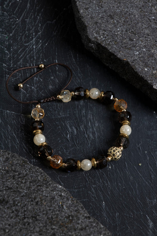 Sertifikalı Dumanlı Kuvars Sitrin Hematit Doğaltaş Bileklik