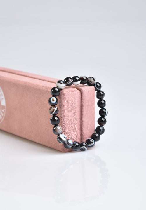 Sertifikalı Göz Akik Doğal Taş Bileklik 8 mm Küre Kesim