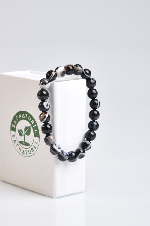 Sertifikalı Göz Akik Doğal Taş Bileklik 8 mm Küre Kesim