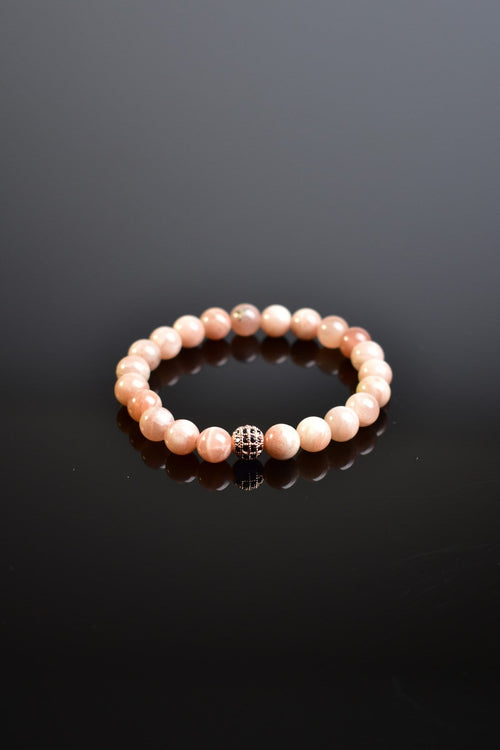 Sertifikalı Güneş Taşı Zirkon Aparatlı Doğal Taş 8 mm Bileklik