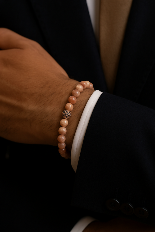 Sertifikalı Güneş Taşı Zirkon Aparatlı Doğal Taş 8 mm Bileklik