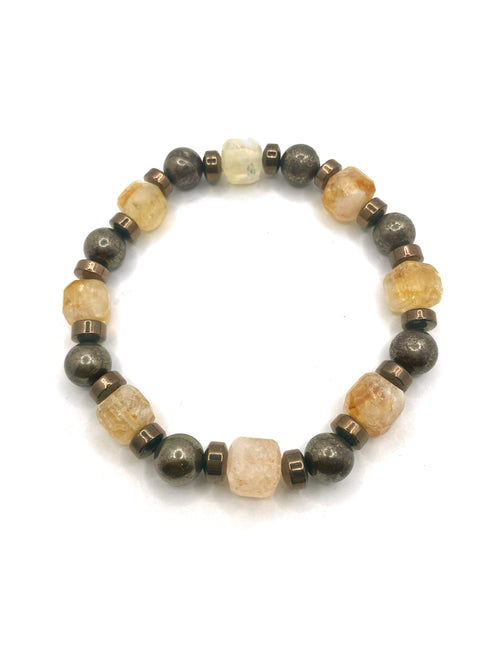 Sertifikalı Hakiki Orijinal 8mm Pirit - Sitrin - Hematit Doğal Taş Misinalı Bileklik