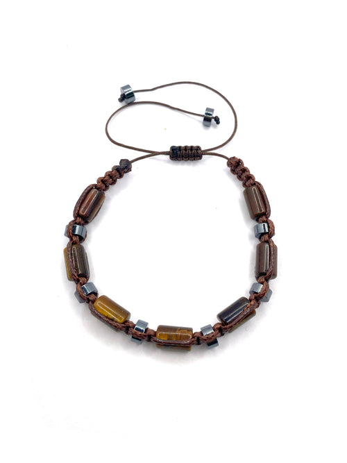 Sertifikalı Hakiki Orijinal Kaplan Gözü - Hematit Doğal Taş İpli Bileklik (Köşeli Makrome Model)