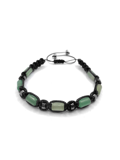 Sertifikalı Hakiki Orijinal Yeşil Aventurin - Hematit Doğal Taş İpli Bileklik (Köşeli Makrome Model)