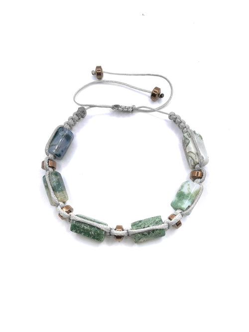 Sertifikalı Hakiki Orijinal Yosunlu Akik - Hematit Doğal Taş İpli Bileklik (Köşeli Makrome Model)