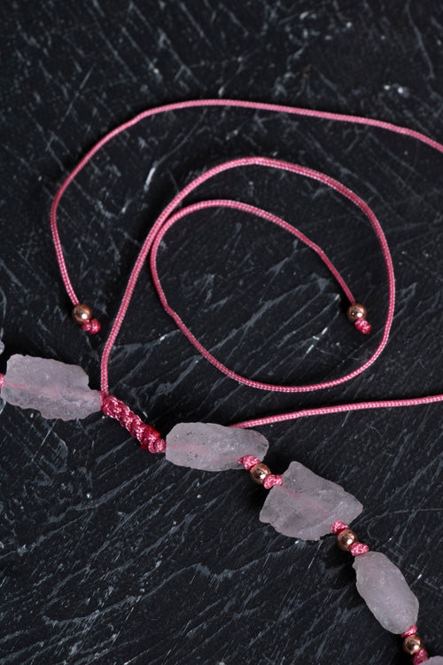 Sertifikalı Ham Pembe Kuvars Doğaltaş Kolye