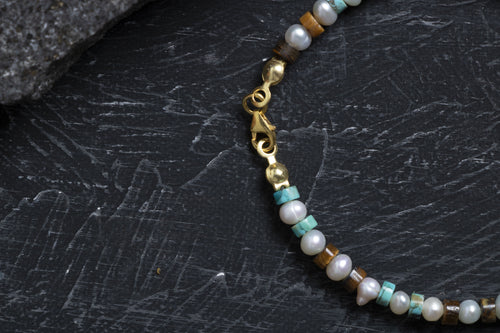 Sertifikalı İnci Kaplan Gözü Turkuaz Gümüş Kapama Doğal Taş Bileklik