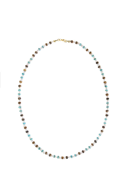 Sertifikalı İnci Kaplan Gözü Turkuaz Gümüş Kapama Doğal Taş Kolye