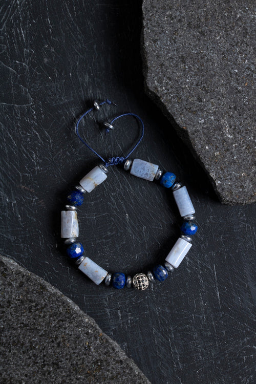 Sertifikalı Kalsedon ve Lapis Lazuli Doğal Taş Bileklik