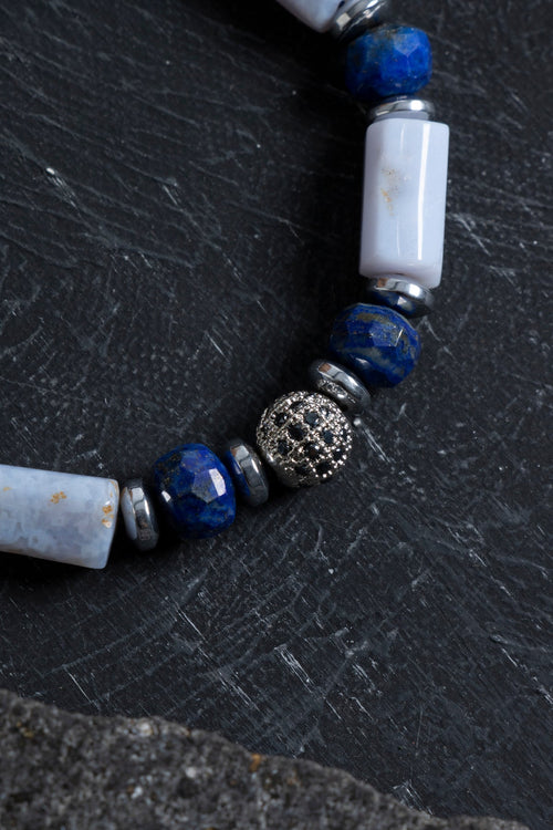 Sertifikalı Kalsedon ve Lapis Lazuli Doğal Taş Bileklik