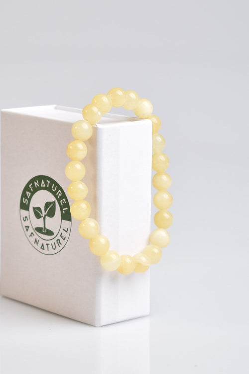 Sertifikalı Kalsit Doğal Taş Bileklik 8 mm Küre Kesim