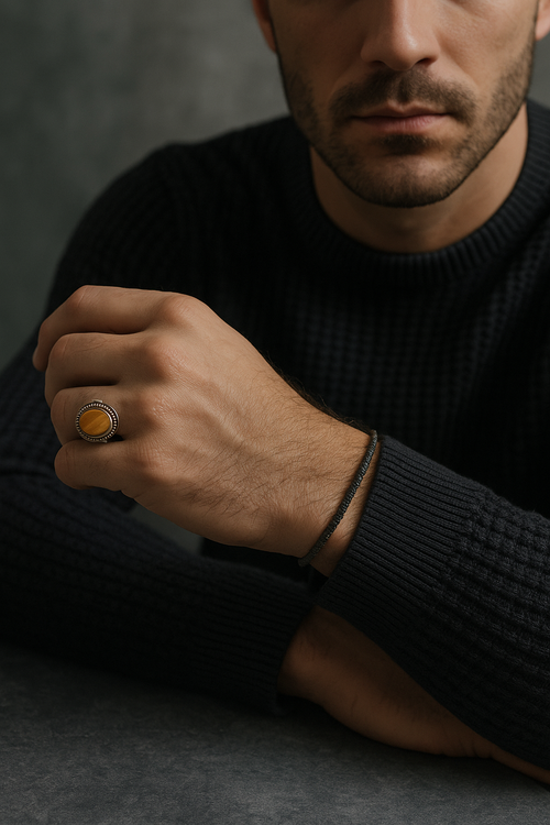 Sertifikalı Kaplan Gözü Doğal Taş 925 Ayar Gümüş Erkek Yüzük