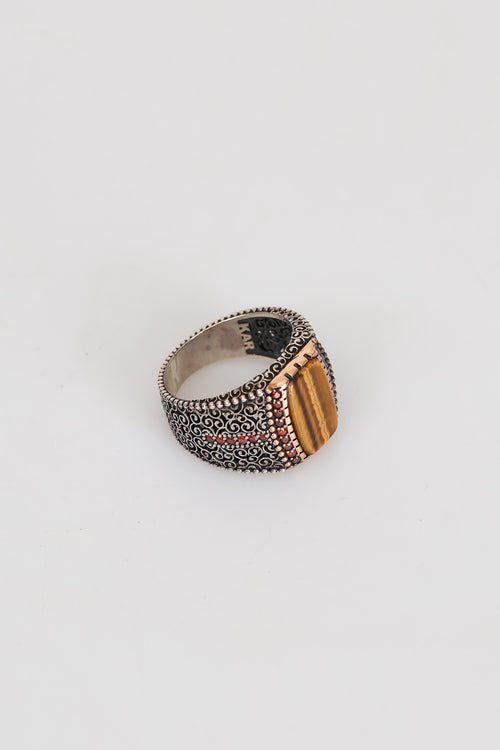 Sertifikalı Kaplan Gözü Doğal Taş 925 Ayar Gümüş Erkek Yüzük