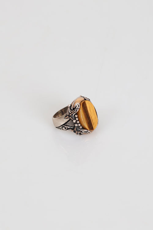 Sertifikalı Kaplan Gözü Doğal Taş 925 Ayar Gümüş Erkek Yüzük