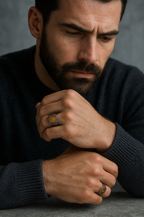 Sertifikalı Kaplan Gözü Doğal Taş 925 Ayar Gümüş Erkek Yüzük