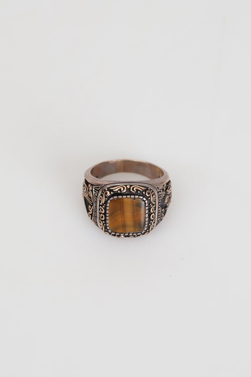 Sertifikalı Kaplan Gözü Doğal Taş 925 Ayar Gümüş Erkek Yüzük