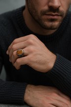 Sertifikalı Kaplan Gözü Doğal Taş 925 Ayar Gümüş Erkek Yüzük