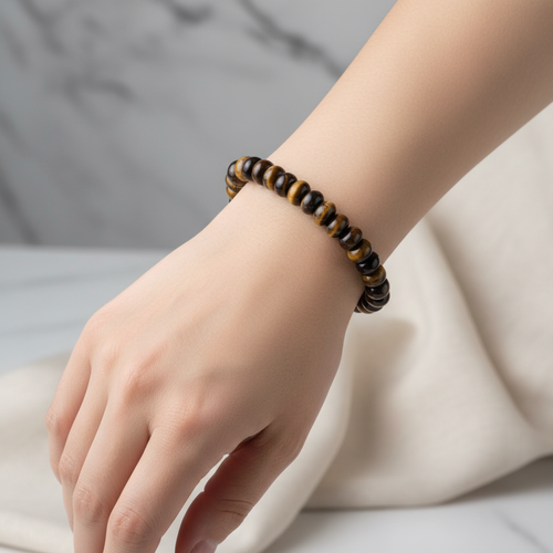 Certified Tiger Eye Natural Stone Bracelet 5 x 8 mm Rondel Cut