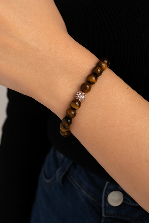 Sertifikalı Kaplan Gözü Zirkon Aparatlı Doğal Taş 8 mm Bileklik