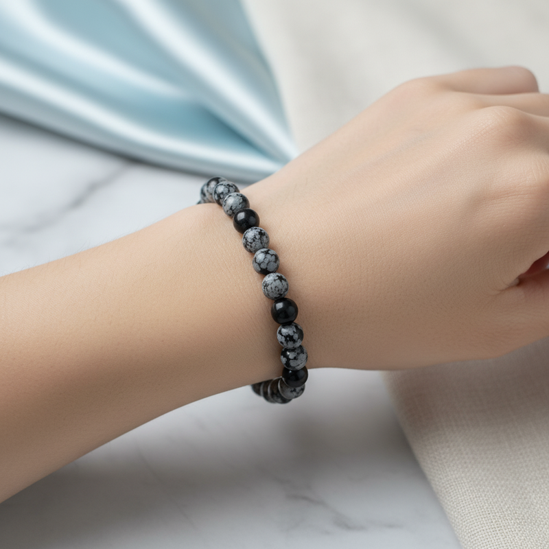 Sertifikalı Karlı Obsidyen Doğal Taş Bileklik - 8 mm - Görsel 1 - Safnaturel