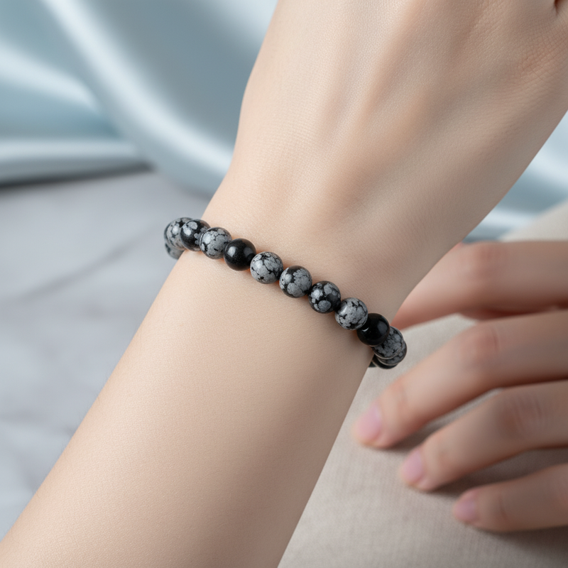 Sertifikalı Karlı Obsidyen Doğal Taş Bileklik - 8 mm - Görsel 2 - Safnaturel