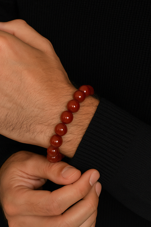 Sertifikalı Kırmızı Akik Doğal Taş Bileklik 10 mm