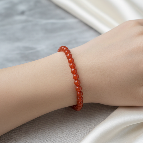Sertifikalı Kırmızı Akik Doğal Taş Bileklik 6mm