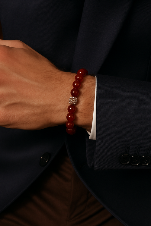 Sertifikalı Kırmızı Akik Zirkon Aparatlı Doğal Taş 8 mm Bileklik