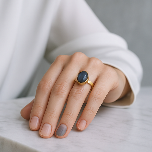 Sertifikalı Labradorit Doğal Taş 925 Ayar Gümüş Yüzük ( Altın Kaplama )