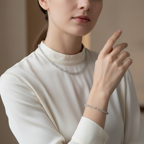 Sertifikalı Labradorit Doğal Taş Kolye ve Bileklik Takımı 4 mm