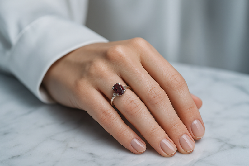 Sertifikalı Lal Garnet Doğal Taş 925 Ayar Gümüş Ayarlanabilir Yüzük - Görsel 2 - Safnaturel