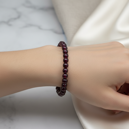 Sertifikalı Lal Garnet Doğal Taş Bileklik 6 mm