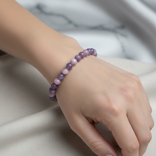 Sertifikalı Lepidolit Doğal Taş Bileklik 8 mm